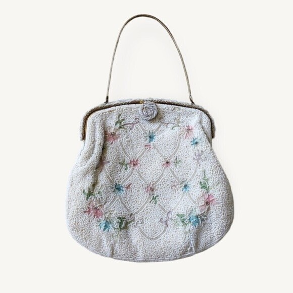 Vintage 50s Beaded Handbag Purse France 7x7 - Picture 1 of 15